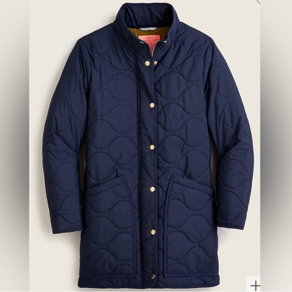 J. Crew Navy Quilted Cocoon Puffer Jacket With Pr… - image 2